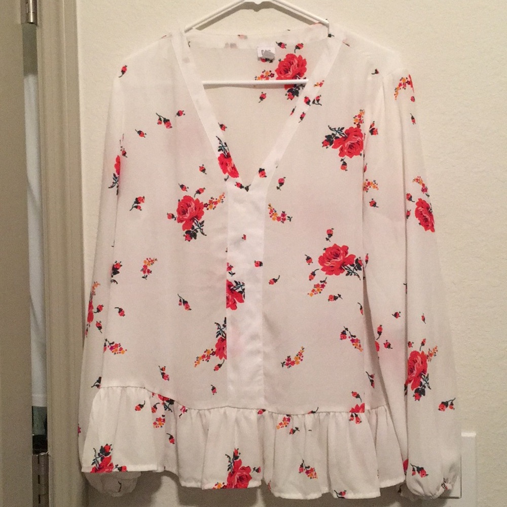 Long sleeve peplum floral shirt